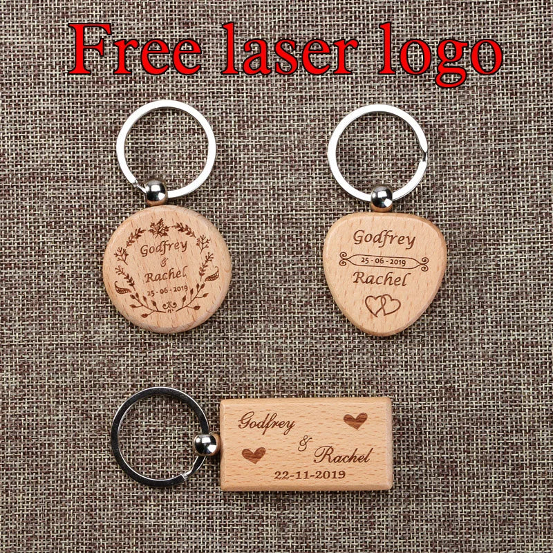 Benutzerdefinierter Holz-Schlüsselanhänger mit Lasergravur, Anhänger aus Buchenholz, rund, rechteckig, personalisiertes Logo, Geschenk, Retro-Schlüsselanhänger