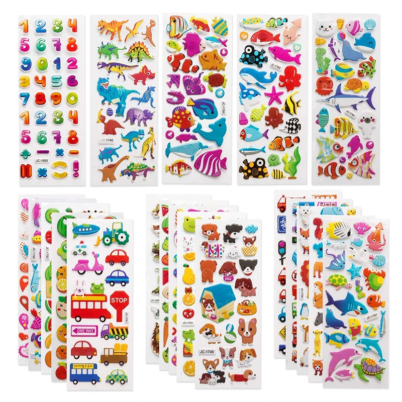 3D Stickers for Kids Toddlers 20/8 Different Sheets 3D Puffy Bulk Stickers Cartoon Education Classic Toys Kids Boys Girls Gifts