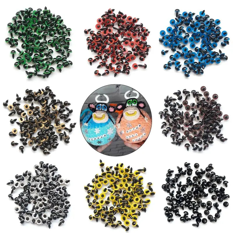 100 Stück 8/10/12/mm Mix Farbe Kunststoff Sicherheitsaugen Handwerk Tier Bär DIY Puppen Puppenzubehör Stofftiere mit Unterlegscheibe
