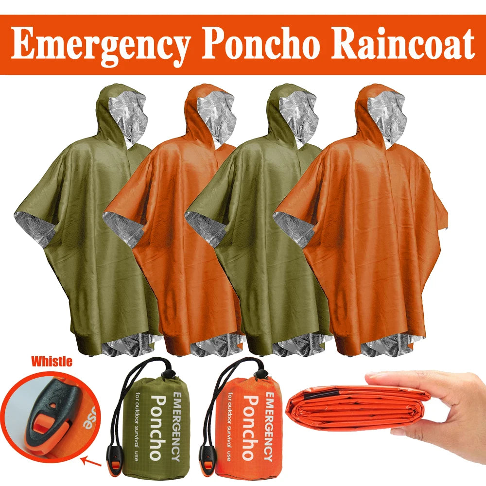 Emergency Waterproof Raincoat Aluminum Film Disposable Poncho Cold Insulation Rainwear Blankets Survival Tool Camping Equipment