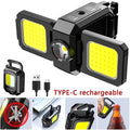 Mini Flashlight, Keychain Light, COB Work Light, USB Rechargeable Lamp with 90° Foldable Side Lights, Super Bright Portable Lanterns