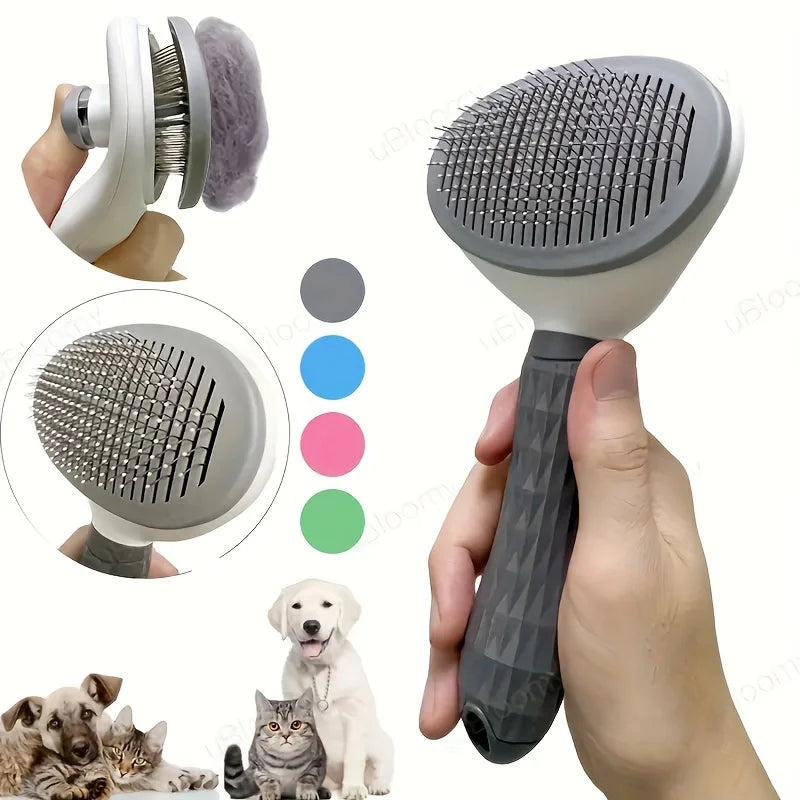 Ein-Klick-Haustierhaarentfernungskamm für die mühelose Fellpflege von Hunden und Katzen – schwimmende Haarentfernungsbürste mit automatischer Funktion
