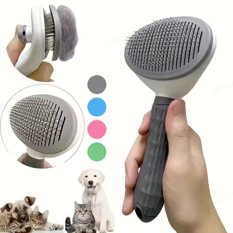 One-click pet hair removal comb for effortless grooming of dogs and cats - floating hair removal brush with automatic function