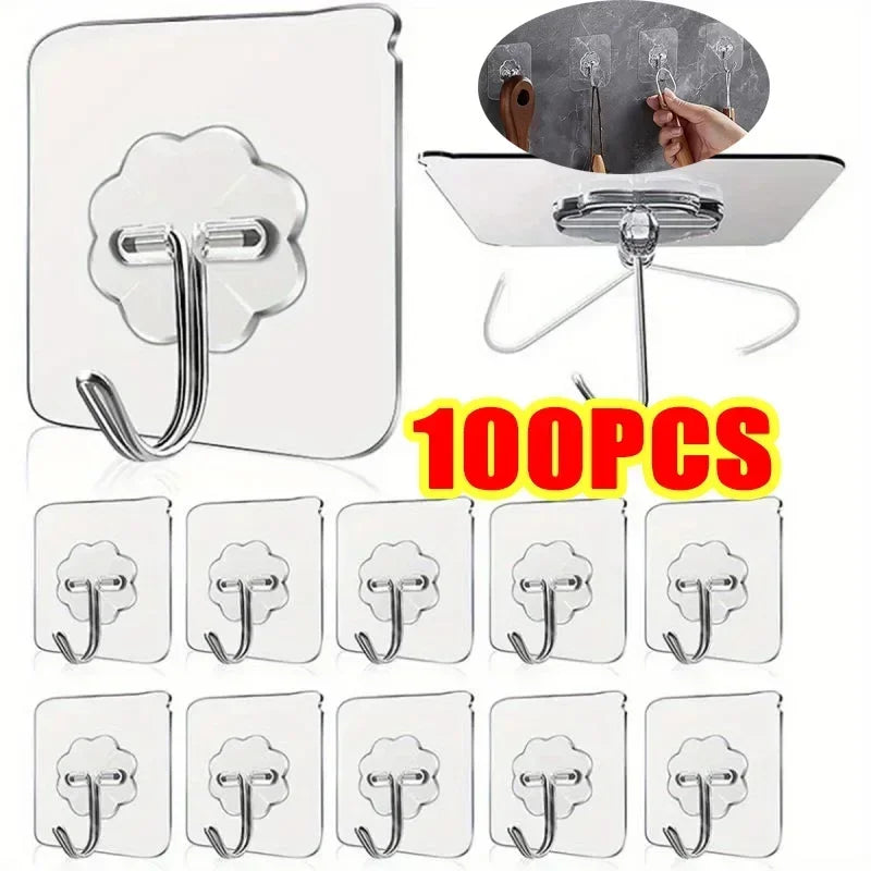 1-100PcsTransparent Selbstklebende wand haken Mehrzweck Wand Haken Schlüssel Halter Handtuch Halter Für Küche Bad Zubehör