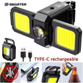 Flashlight Mini Keychain Light COB Work Light USB Rechargeable Lamp with 90° Foldable Side Lights, Super Bright Portable Lanterns