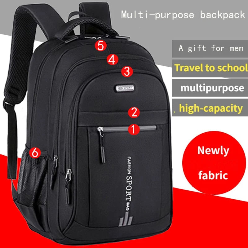Unisex large capacity backpack, business travel laptop bag, multi-compartment design, adjustable straps, ideal for work and leisure