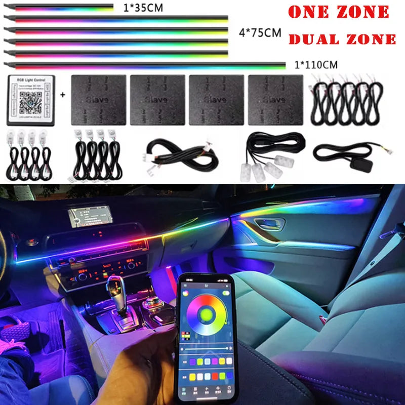 14/18 in 1 LED Acrylic Car Ambient Light RGB 64 213 Color Symphony Acrylic APP Streamer Atmosphere Lamp Kit One Zone Dual Zone