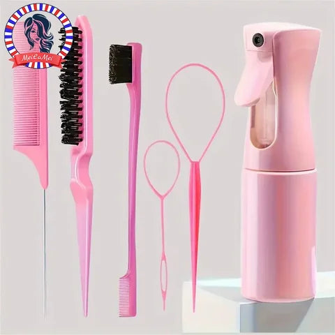 6pcs/set Hair Brush Set Hairdressing Spray Bottle Hair Braiding Loop Rat Tail Comb Teasing Hair Brsuh Edge Control Hair Brush