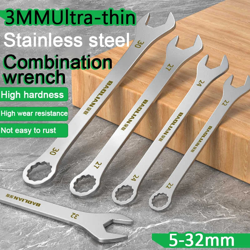 Ultra-thin Open Wrench 5-32MM Ratchet Wrench Universal Wrench Dual Function Wrench for Bicycle Motorcycle Car Repair Tool