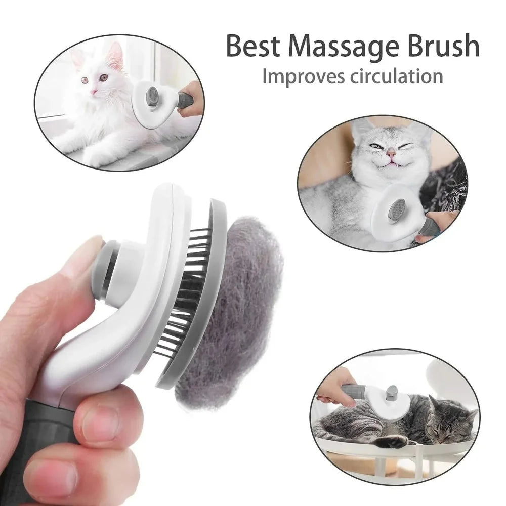 Pet Hair Removal Comb, Automatic Grooming Brush, Durable Stainless Steel Cat Grooming Tool for Removing Loose Pet Hair, Daily Grooming