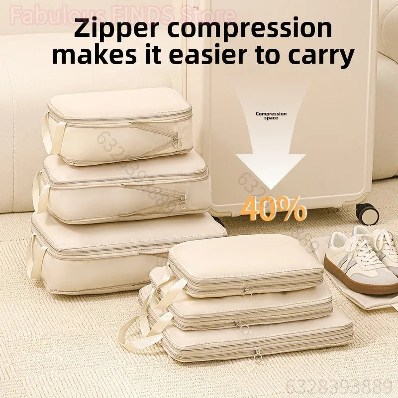 4 Piece Set Travel Compression Packing Cubes Portable Suitcase Organizer Waterproof Luggage Storage Bags Drawer Bags