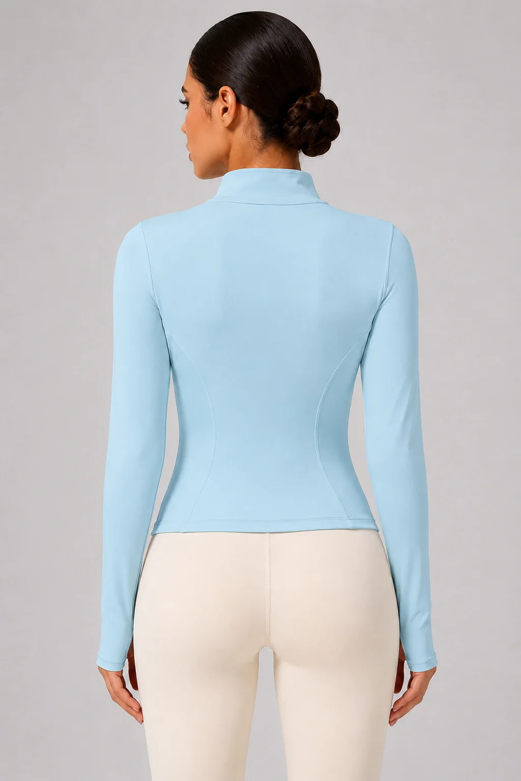 Women's Yoga Jacket with Zip, Slim Fit Long Sleeve Sports Top with Thumb Holes, Lightweight Stretchy Training Jacket for Running