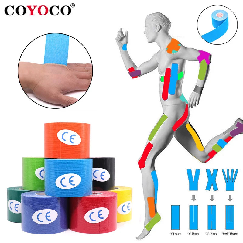 2,5 cm/5 cm Kinesiologie-Tape, Sportbänder, 5 m, Sport-Erholungsumreifung, Fitnessstudio, wasserdicht, Tennis, Muskelschmerzlinderung, Kniebandage