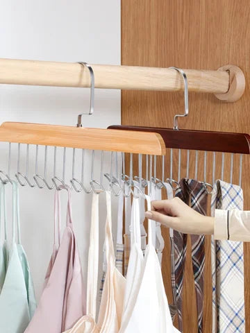 1/2 Solid Wood Hanger with 8 Hooks Underwear Vest Tie Multifunctional Hook Suitable for Dormitory Apartment Bedroom