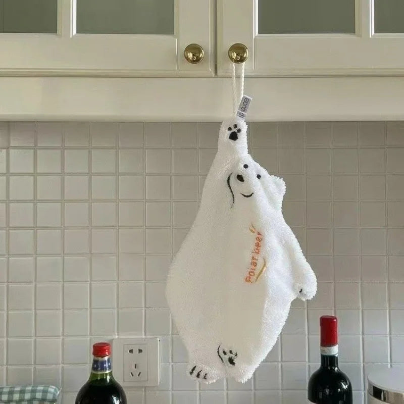 Polar Bear Hand Wipe Super Absorbent Hanging Kitchen Towel Coral Design Thick Cartoon Towel