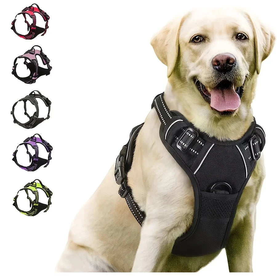 Adjustable anti-pull dog harness with front clip, reflective, comfortable handle for medium to large dogs when walking