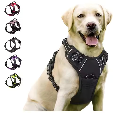 Adjustable anti-pull dog harness with front clip, reflective, comfortable handle for medium to large dogs when walking