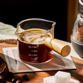 1pc Glas Messbecher Holz Griff Glas Espresso Messbecher Doppel Einzigen Mund Milch Kaffee Klar Becher Kaffee Liefert