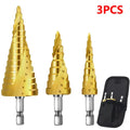 3pcs HSS Titanium-Coated Spiral Groove Step Drill Bit 4-12 4-20 4-32 Power Tool Step Drill Bit Set Metal Multi-Hole Cone Drill Bit
