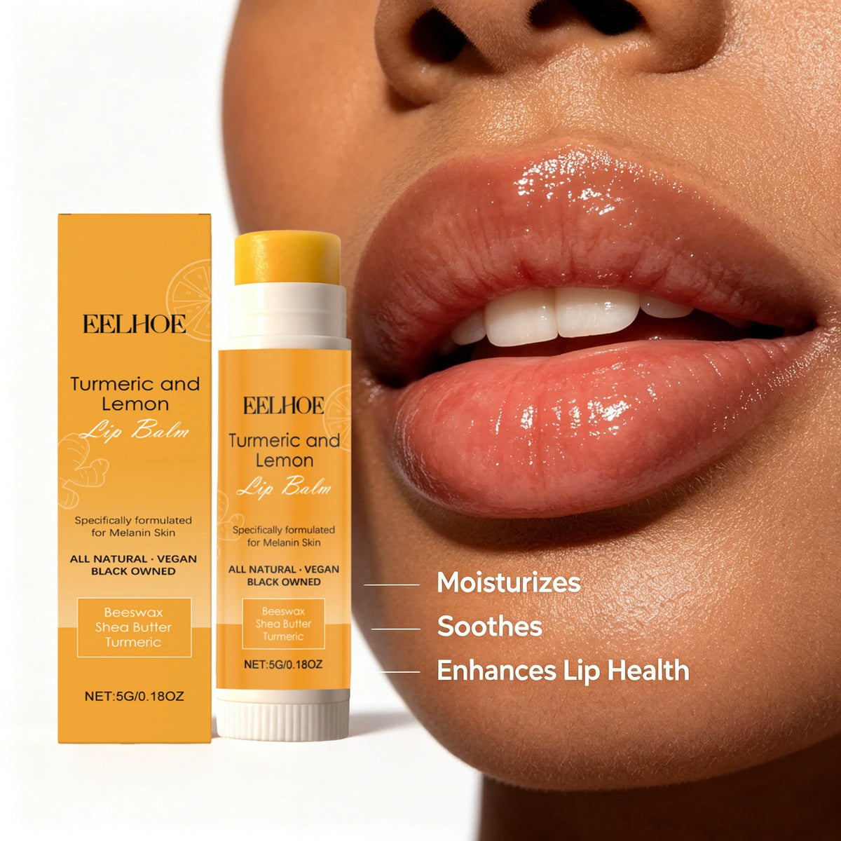 Kurkuma-Zitrone Lippenbalsam Natürliche Sheabutter Lippenbehandlung zur Entfernung von dunklem Melanin Feuchtigkeitsspendender veganer Pre-Makeup-Basis-Lippenstift