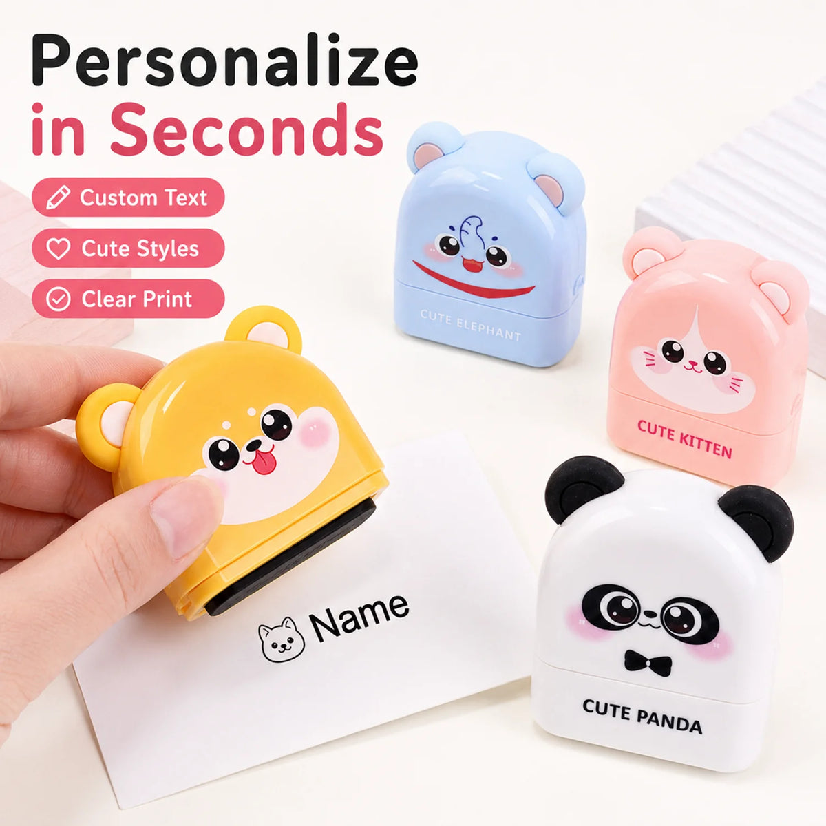 Personalized Cute Name Stamp Waterproof Clothing Tag for Kids Self Inking Stamp for Kindergarten School Bags Custom Stamp
