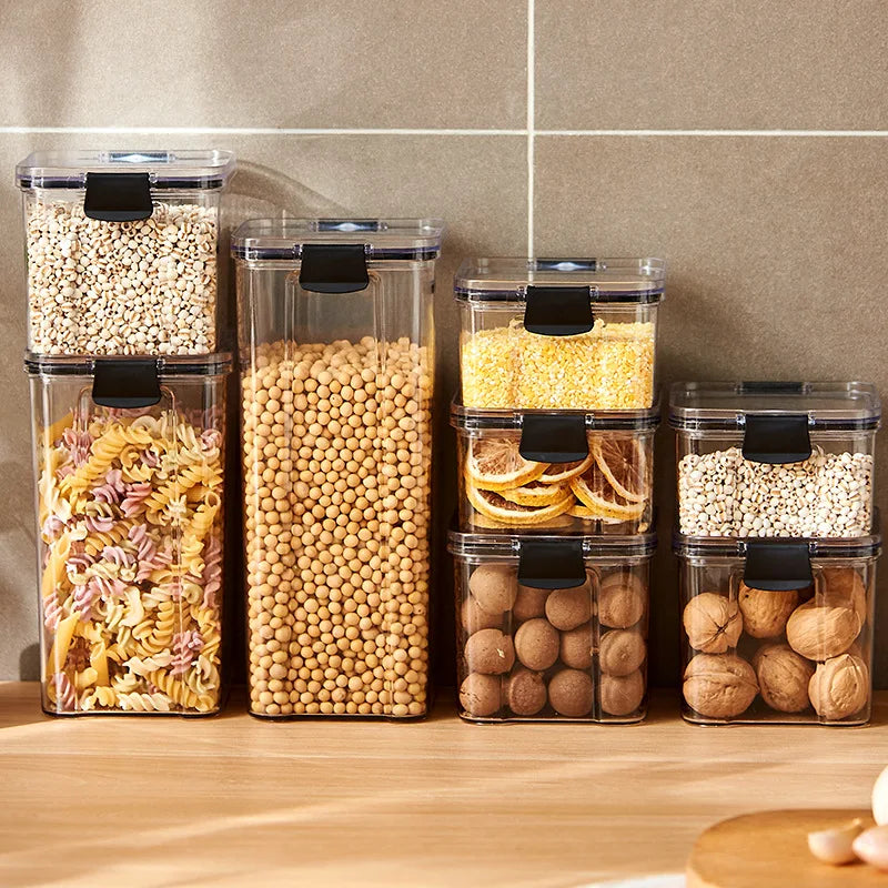 Sealed Jars Kitchen Grain Storage Organizer Large Tank Plastic Moisture-resistant Storage Box Household Spice Jars Set