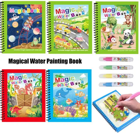 1pc Reusable Kids Magic Water Drawing Books with Pen Repeated Coloring Book Magic Water Drawing Book Sensory Early Education Toys