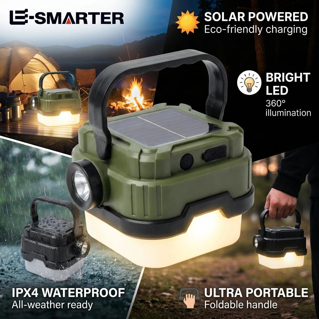 Solar powered camping lantern with extremely long battery life for outdoor tent emergency lighting home use