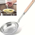 Stainless Steel Strainer with Wooden Handle - Fine Mesh Skimmer Spoon for Cooking, Food Preparation, Grease Filtering for Pasta Noodles