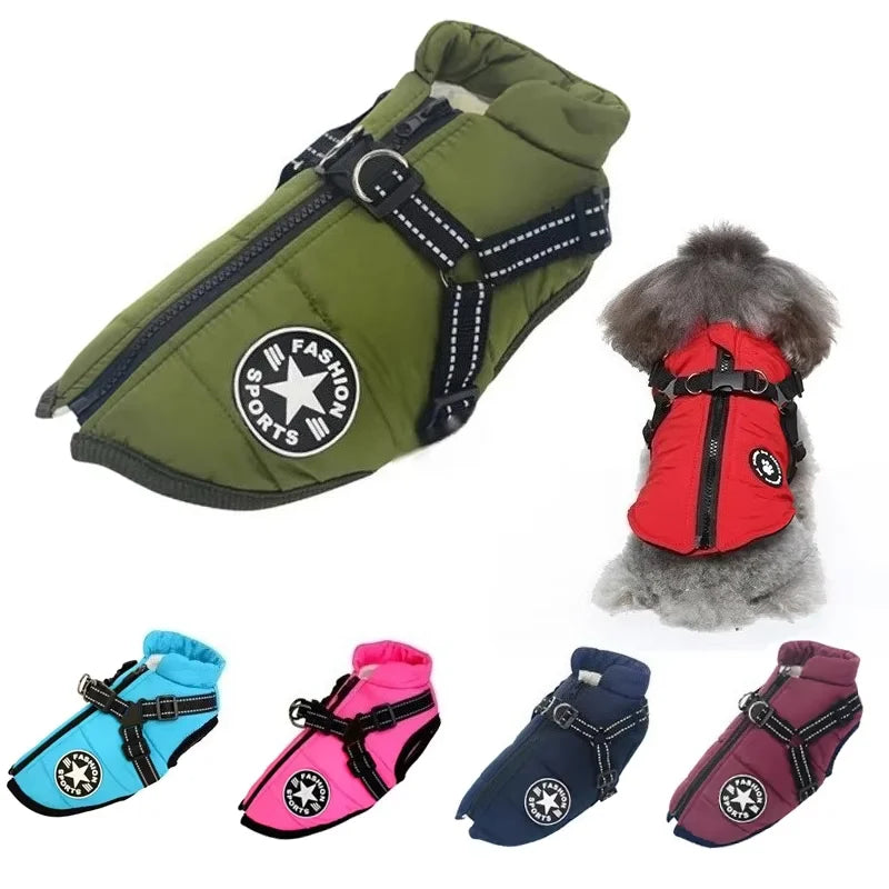 Large Pet Dog Jacket with Harness, Warm Winter Dog Clothes for Labrador, Waterproof Coat for Large Dogs, French Bulldog Chihuahua Outfits