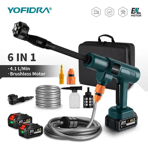 YOFIDRA 200Bar Brushless Electric High Pressure Water Spray Gun 3500W 6IN1 Car Clean Washer Garden Tool For Makita Battery Pin