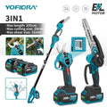 YOFIDRA 3IN1 Brushless Electric 8 Inch Chainsaw 32mm Scissors Telescopic Pole Saws Garden High Pruning Saw for Makita Battery Pin