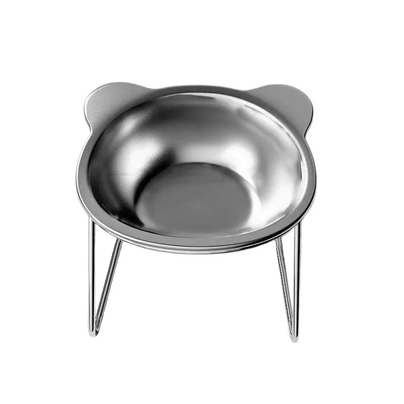 Stainless Steel Slanted Anti-Neck Spondylosis Feeding Bowl for Cats and Dogs Dual Use Feeder