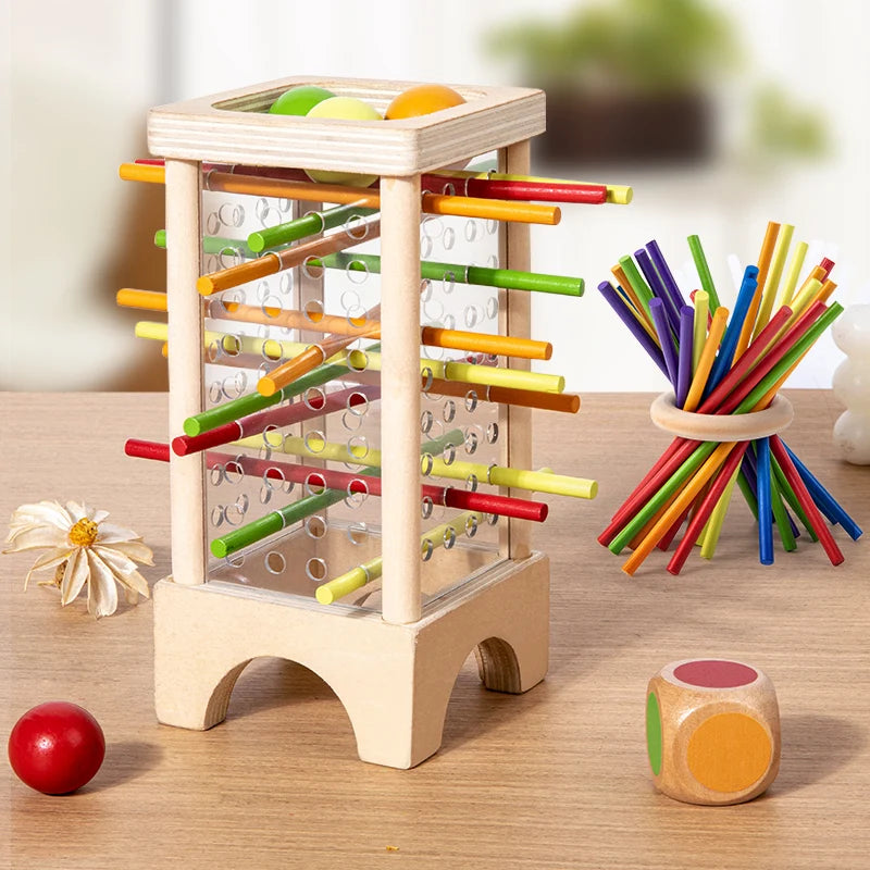 Holzstab Brettspiel Eltern-Kind-Interaktion Montessori Holzspielzeug, 4-seitiges Acryl-Zylinderspiel, Stick-Picking-Spiel