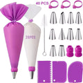 Silicone Piping Bags and Tips Set for Cakes, DIY Decorating Kit with Stainless Steel Nozzle, Reusable Silicone Baking Tool for Pastry