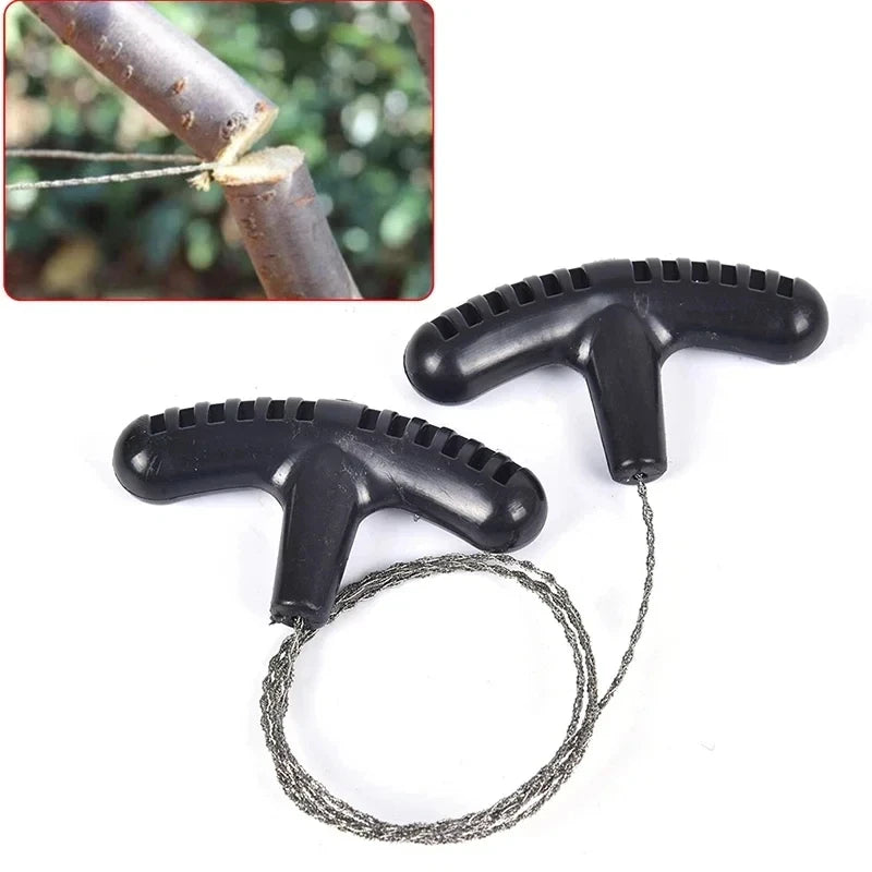 Tragbare Edelstahl-Drahtseilsäge mit Fingerschlaufen-Griffen, manuelle Taschenseilsäge, für Outdoor, Camping, Wandern, Notfälle