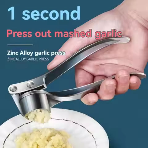 Garlic press, non-slip, thickened garlic clip, multifunctional garlic punch made of zinc alloy, stainless steel, manual pull type