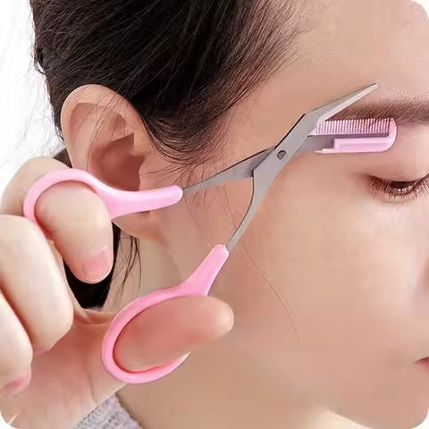 Stainless steel eyebrow trimming scissors with comb, safe makeup tool for trimming eyebrows, precisely creating perfect eyebrow shape
