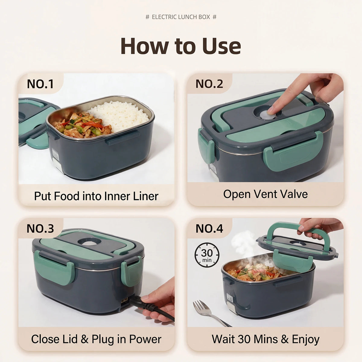 Podofo 1,5L Dual-Power-Elektro-Lunchbox 40W Wasserfreie Erwärmung 304 Edelstahl Auslaufsicherer Speisenwärmer für Auto, Zuhause, Büro