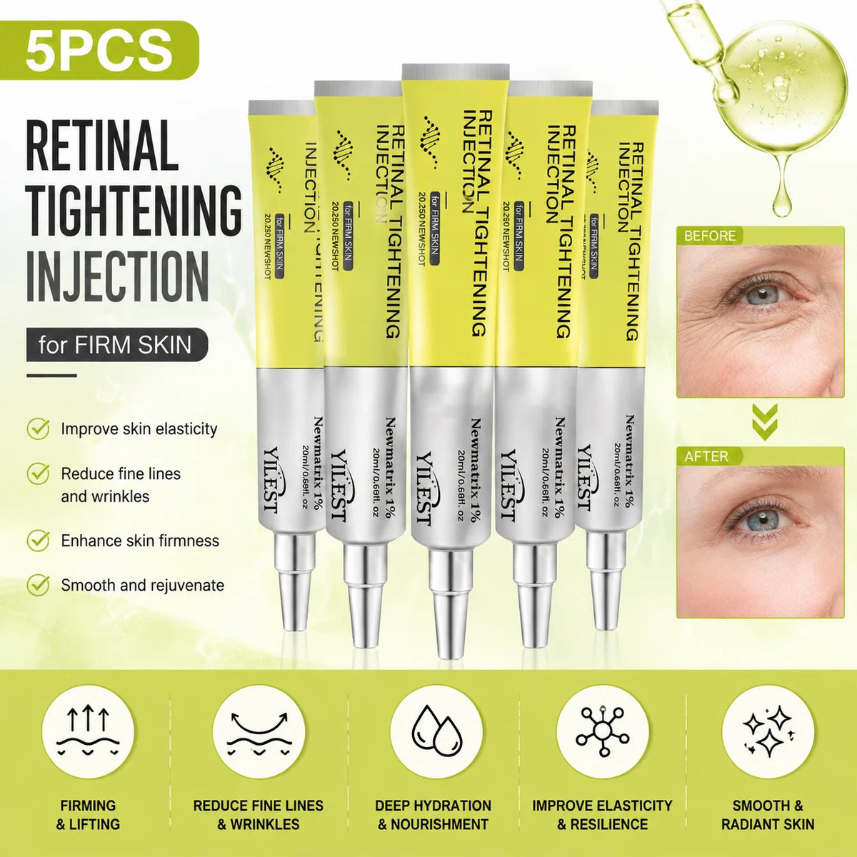 Retinal Augencreme 20ml mit Retinol, Ceramiden und Panthenol, Feuchtigkeitsspendende Straffende Augenpflegecreme gegen feine Linien