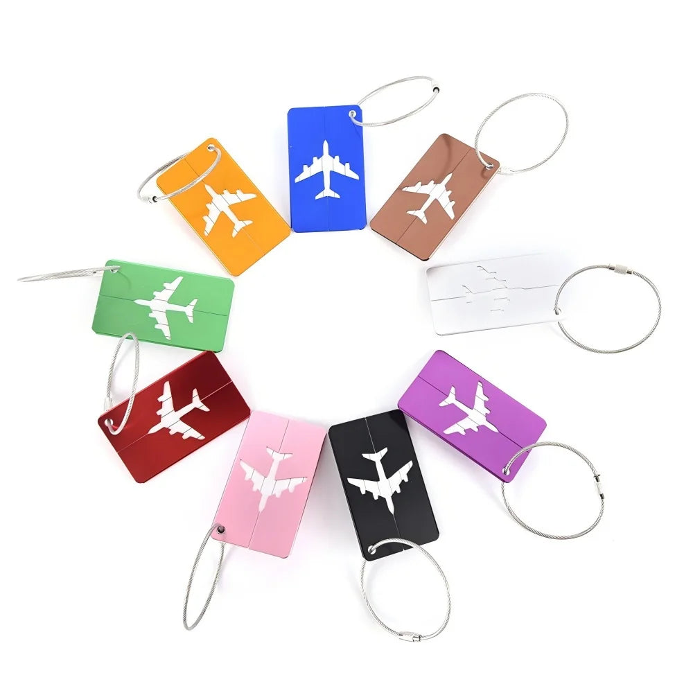 Aluminum Alloy Travel Luggage Tag Hanging Tag Luggage Tag Airplane Name Tag with ID Cards Anti-lost Solid Color Travel Accessories