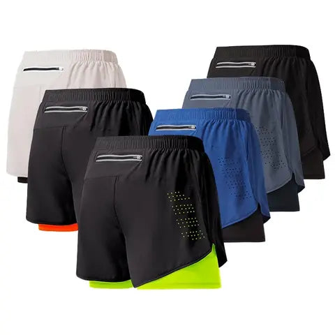 Men Running Shorts Quick-drying Fitness Black Double Layer Shorts Men New Sports Workout Training Bodybuilding Short Pants