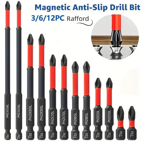 Magnetic Non-Slip Drill Bit Set 3/6/12 Pieces S2 Steel Phillips and Impact Drill Bits Suitable for Electric and Hand Screwdrivers