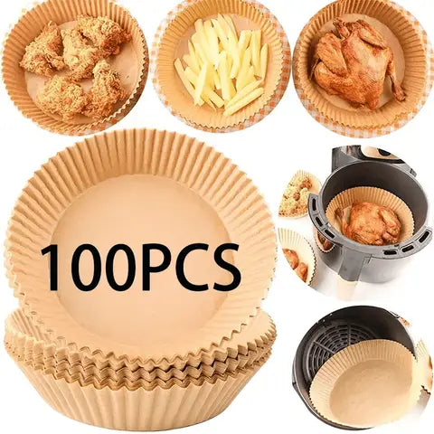 1/100PCS Air Fryer Disposable Paper Square Round Baking Paper Grill Plate Nonstick Mat Kitchen Oven Oil Absorbing Paper Tool