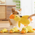 Dog sleeping with a dog hugging duck toy to relieve boredom of little yellow ducks. Interactive Plush Doll Pet Supplies