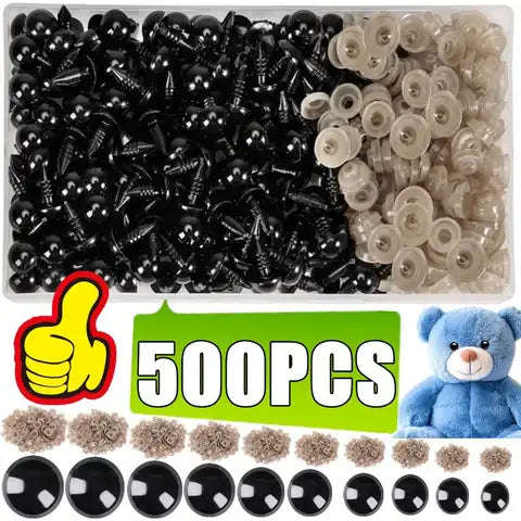 Großhandel 500 Stück 5/6/7/8/9/10/12/14/16/18mm Kunststoff-Sicherheitsaugen für Spielzeug DIY Gemischte Größen Häkeltier-Augen Puppenzubehör