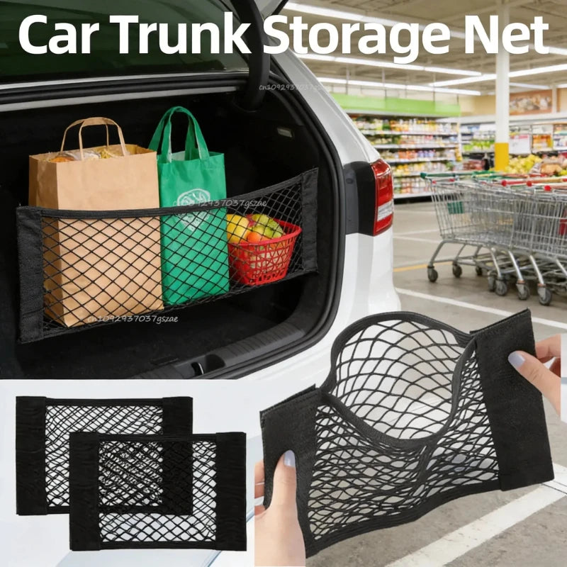 Car Storage Net, Stretchy Mesh Bag Net, Magic Elastic Adhesive Net, Universal Rear Mesh Bag for Car Trunk Seat Bag Cage Car Organizer