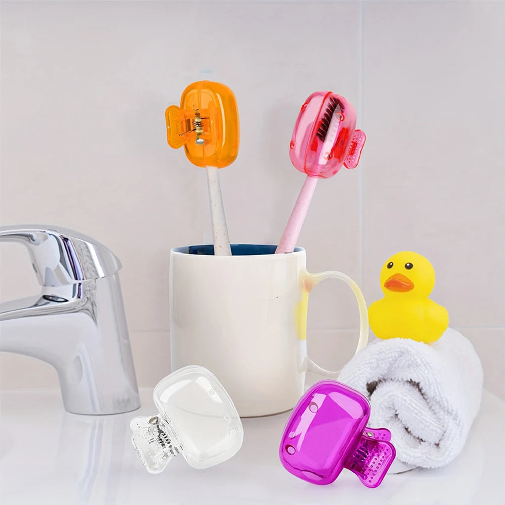 Travel Toothbrush Head Covers Toothbrush Cap Brush Cover Protective Portable Plastic Clips for Household and Travel