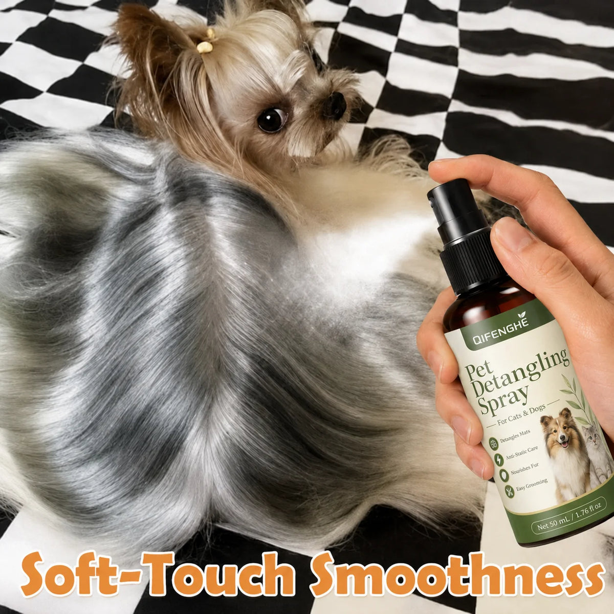 Haustier-Haarentwirrer und Entfilzungsspray für Hunde und Katzen, antistatisch, ohne Abspülen, Fellpflege, mildert Knoten und Verfilzungen, erleichtert das Kämmen, 50 ml