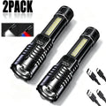 Hochleistungs-LED-Taschenlampe, tragbare Zoom-Taschenlampe, wiederaufladbar, wasserdicht, Typ C, mit COB-Seitenlampe für Outdoor-Camping und Wandern